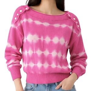 LoveShackFancy Tie Dye Shoulder Button Knit Sweater Pink White Size Large